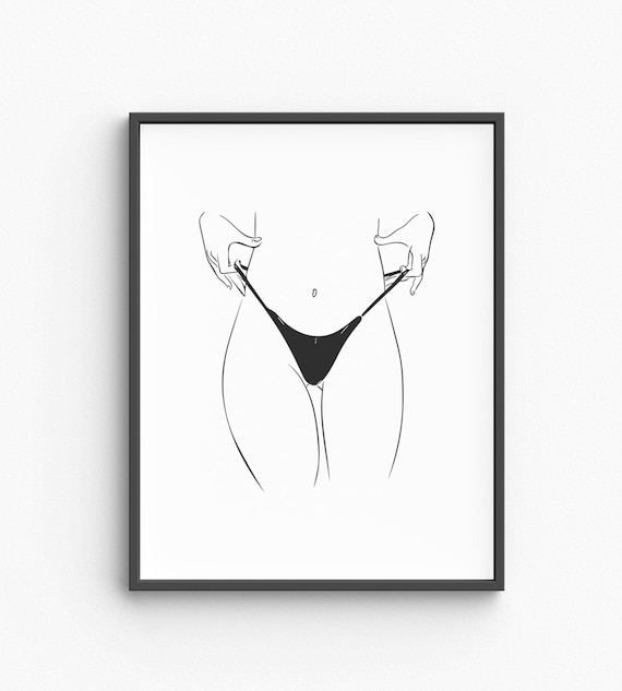 Minimalist Female Torso Black Bikini Fine Line Art Drawing Poster