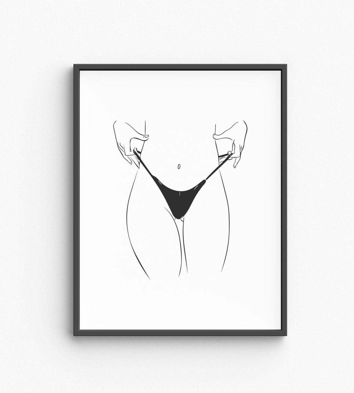 Minimalist Female Torso Black Bikini Fine Line Art Drawing Poster