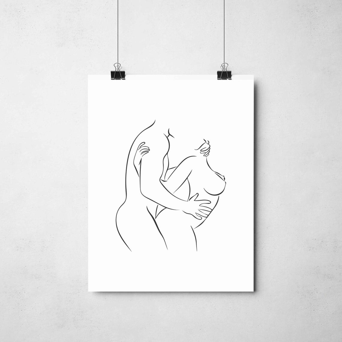 Embracing Lovers One Line Drawing Romantic Couple Art Poster - Image 2