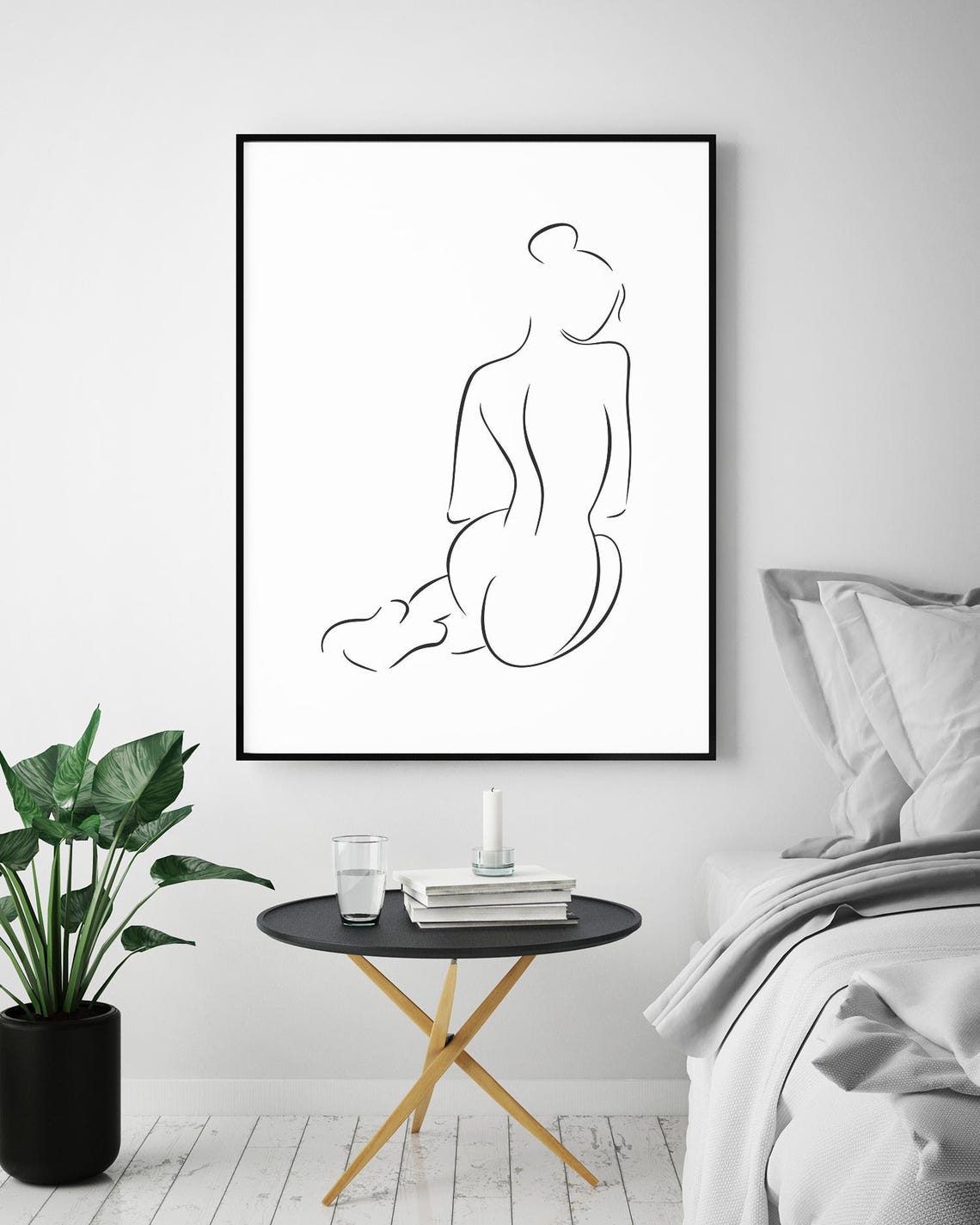 Sitting Nude Woman Line Art Back View Feminine Figure Study Poster - Image 5