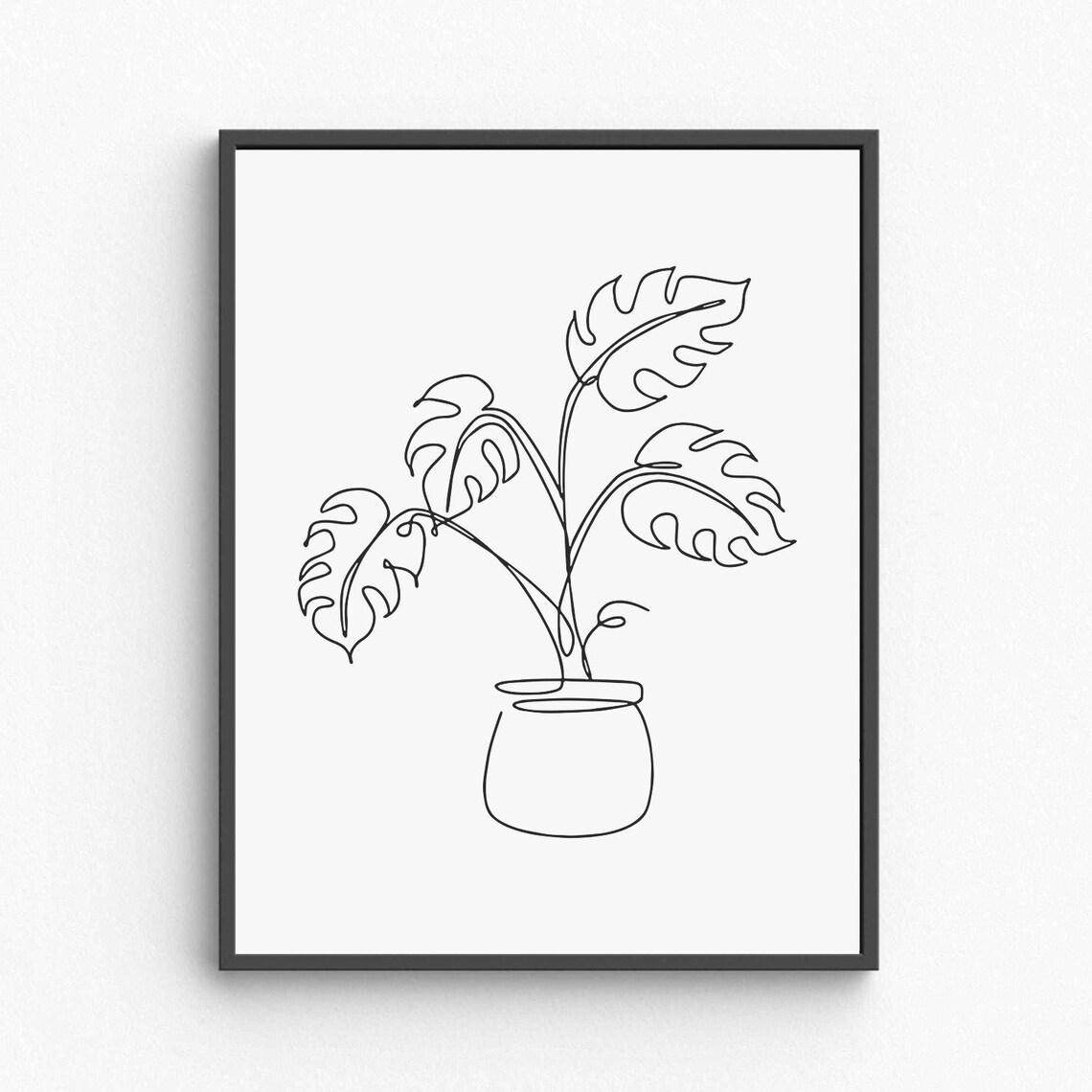Potted Monstera Plant Line Art Tropical Botanical Minimalist Poster
