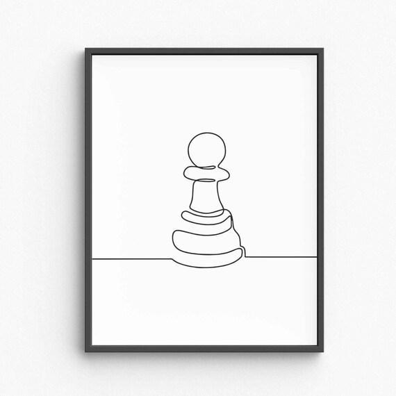 Minimalist Pawn Chess Piece Line Art Simple Illustration Strategy Game Decor Modern Wall