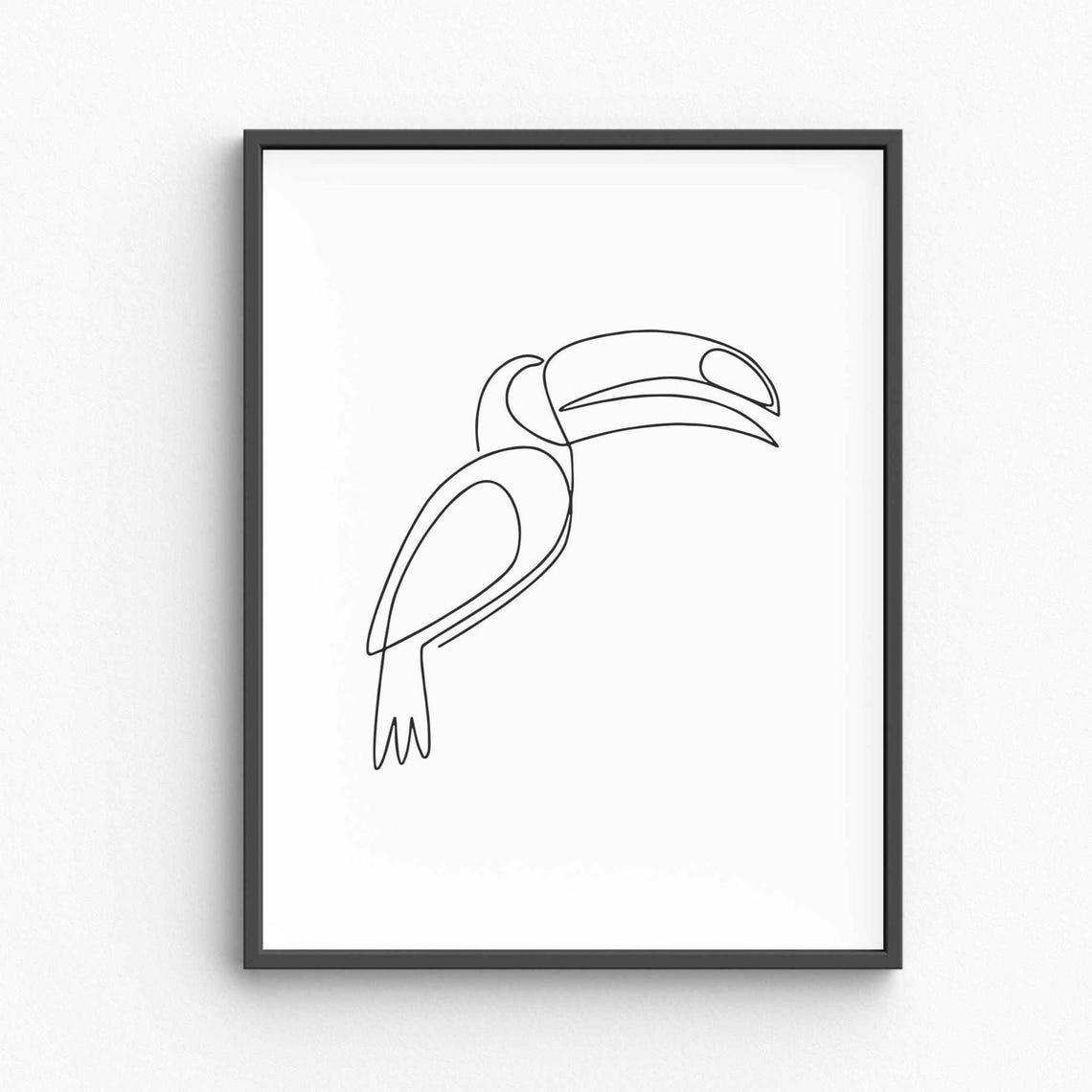 Toucan Continuous Line Drawing Minimalist Tropical Bird Art Poster
