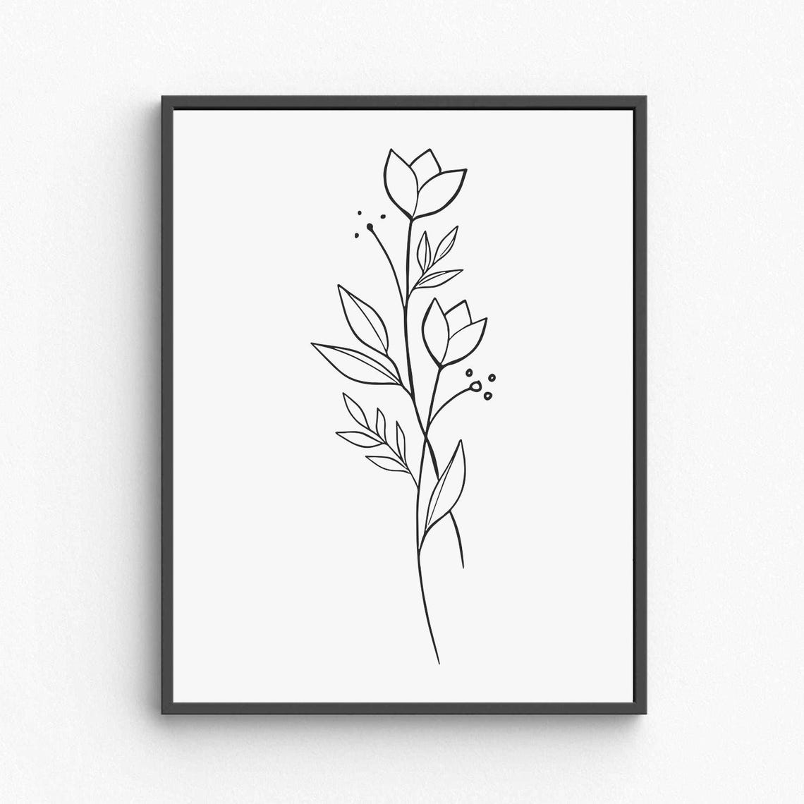 Wildflower Stems Line Art Delicate Floral Sketch Botanical Poster