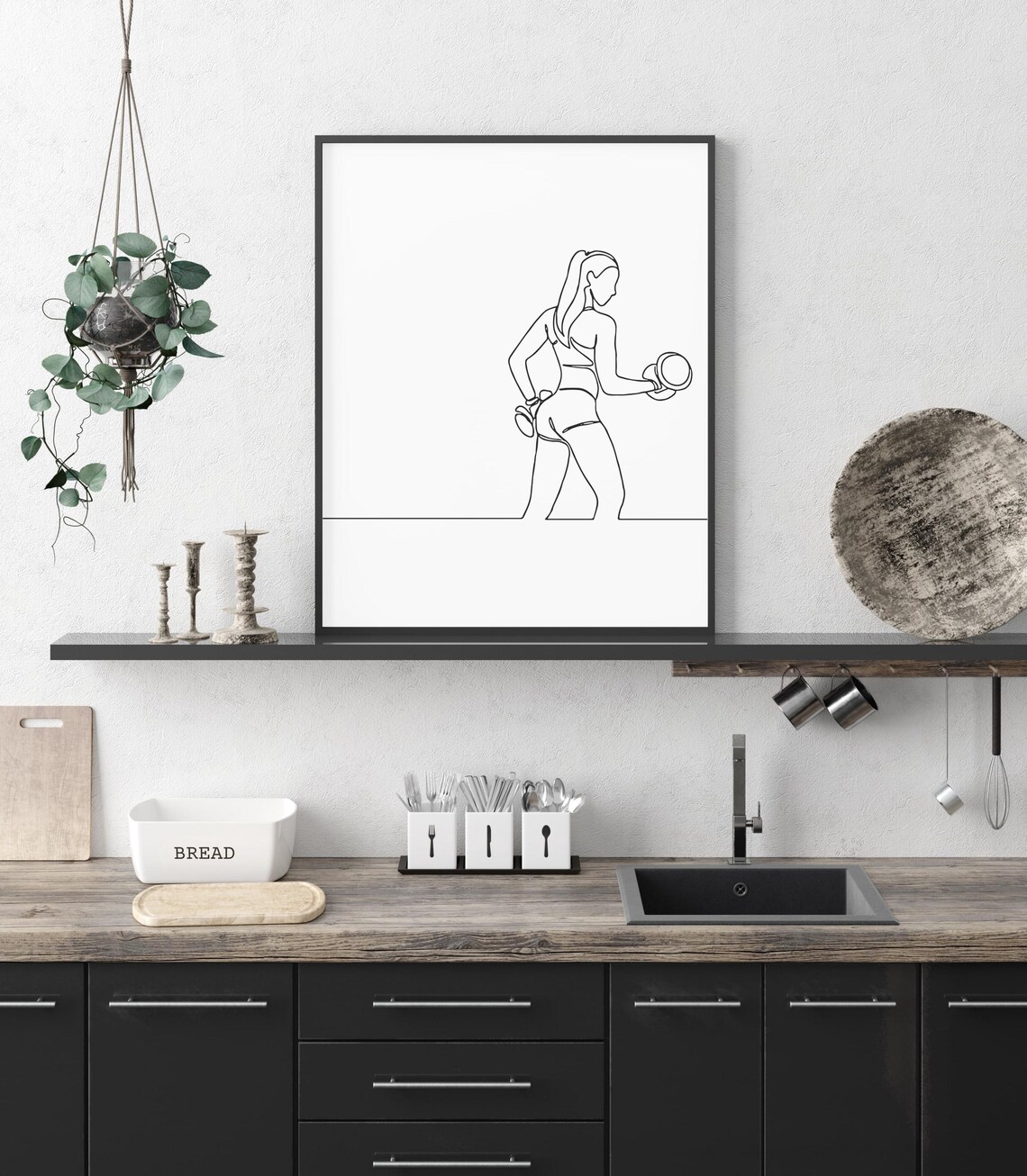 Woman Lifting Dumbbells Single Line Drawing Fitness Minimalist Gym Poster - Image 3