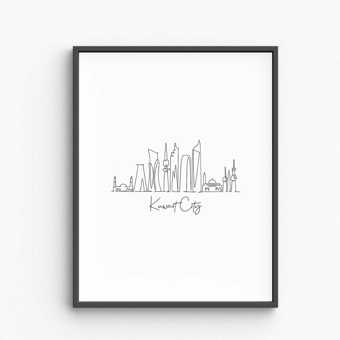 Kuwait City Skyline Line Art Minimalist Kuwait Travel Landmark Poster