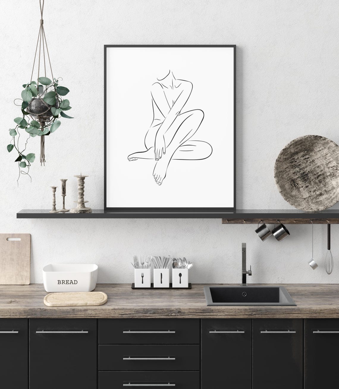 Seated Nude Woman One Line Figure Drawing Minimalist Art Poster - Image 3