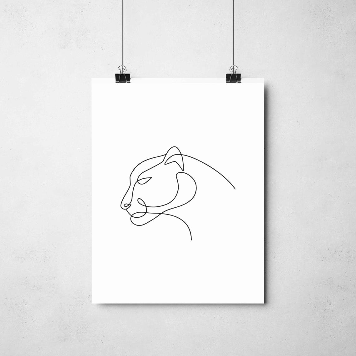 Lioness Head Profile Minimalist Single Line Drawing Big Cat Art Poster - Image 2