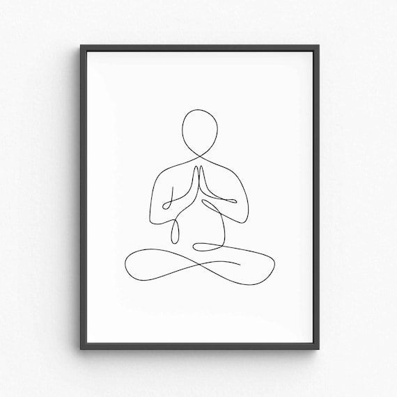 Meditation Figure Prayer Pose Single Line Yoga Studio Mindfulness Decor Poster