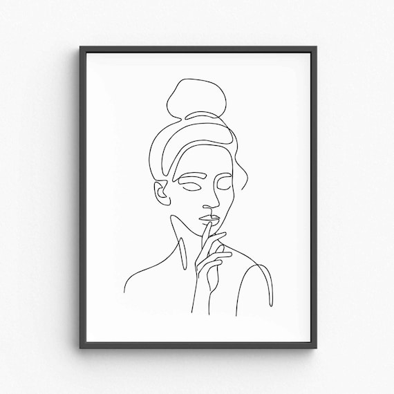 Woman Finger To Lips Quiet Hush Gesture Elegant Line Art Poster
