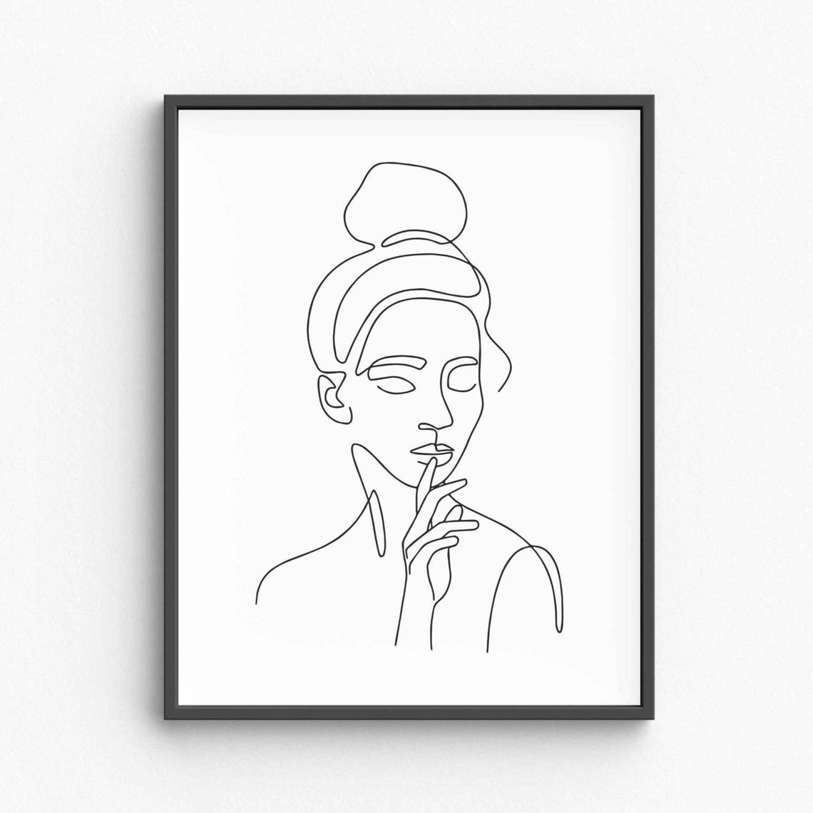 Woman Finger To Lips Quiet Hush Gesture Elegant Line Art Poster