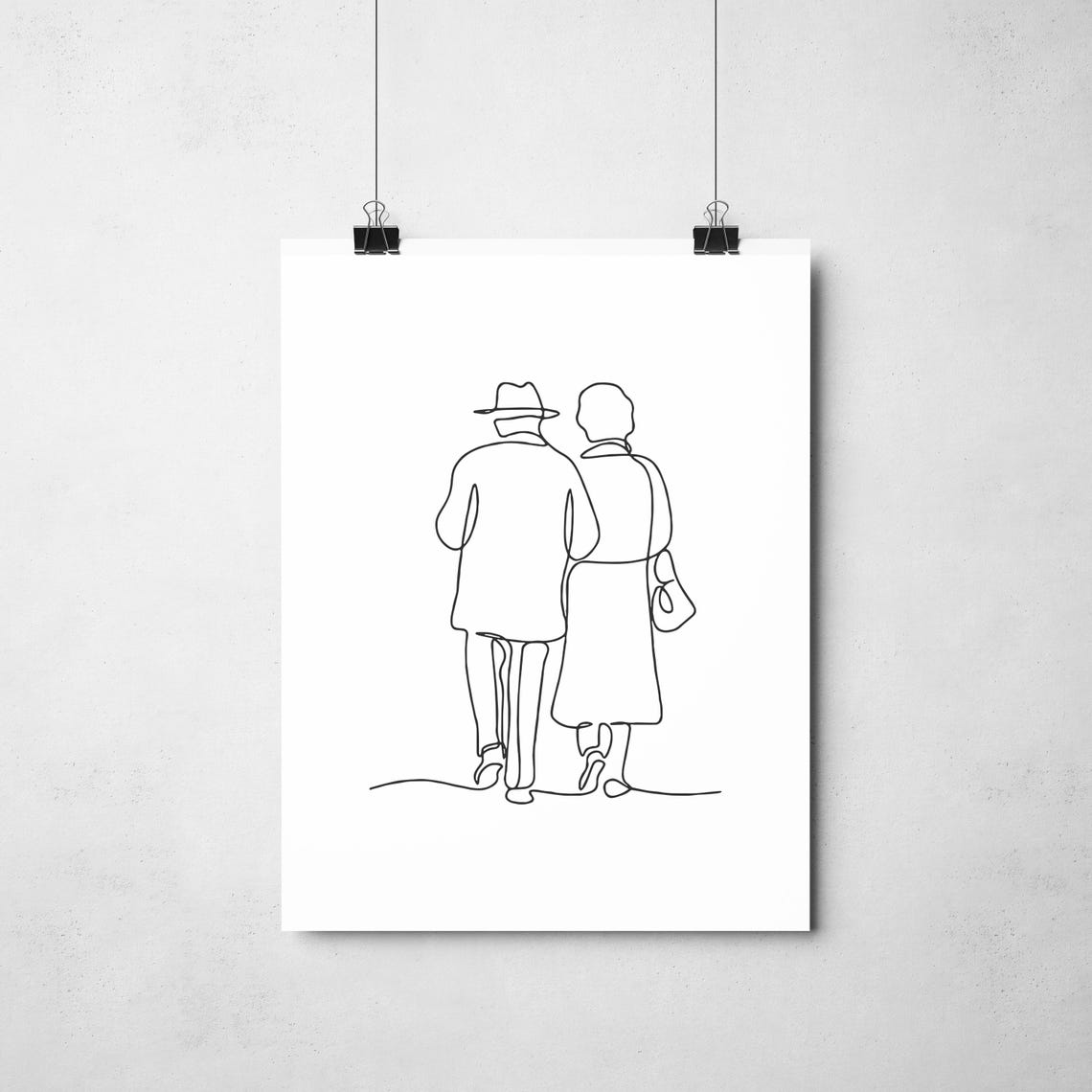 Couple Walking Away Together Romantic Sweet Stroll Line Art Poster - Image 2