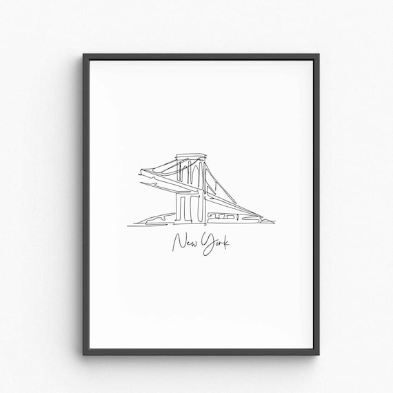 Brooklyn Bridge New York Line Art Minimalist NYC Travel Poster