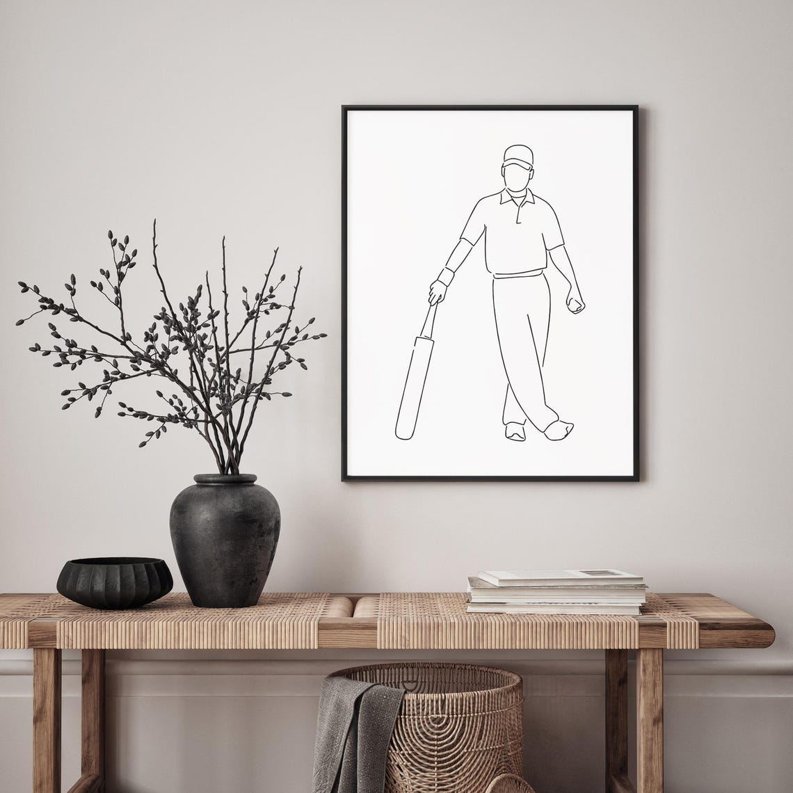 Minimalist Cricket Line Drawing Art Print - Image 4