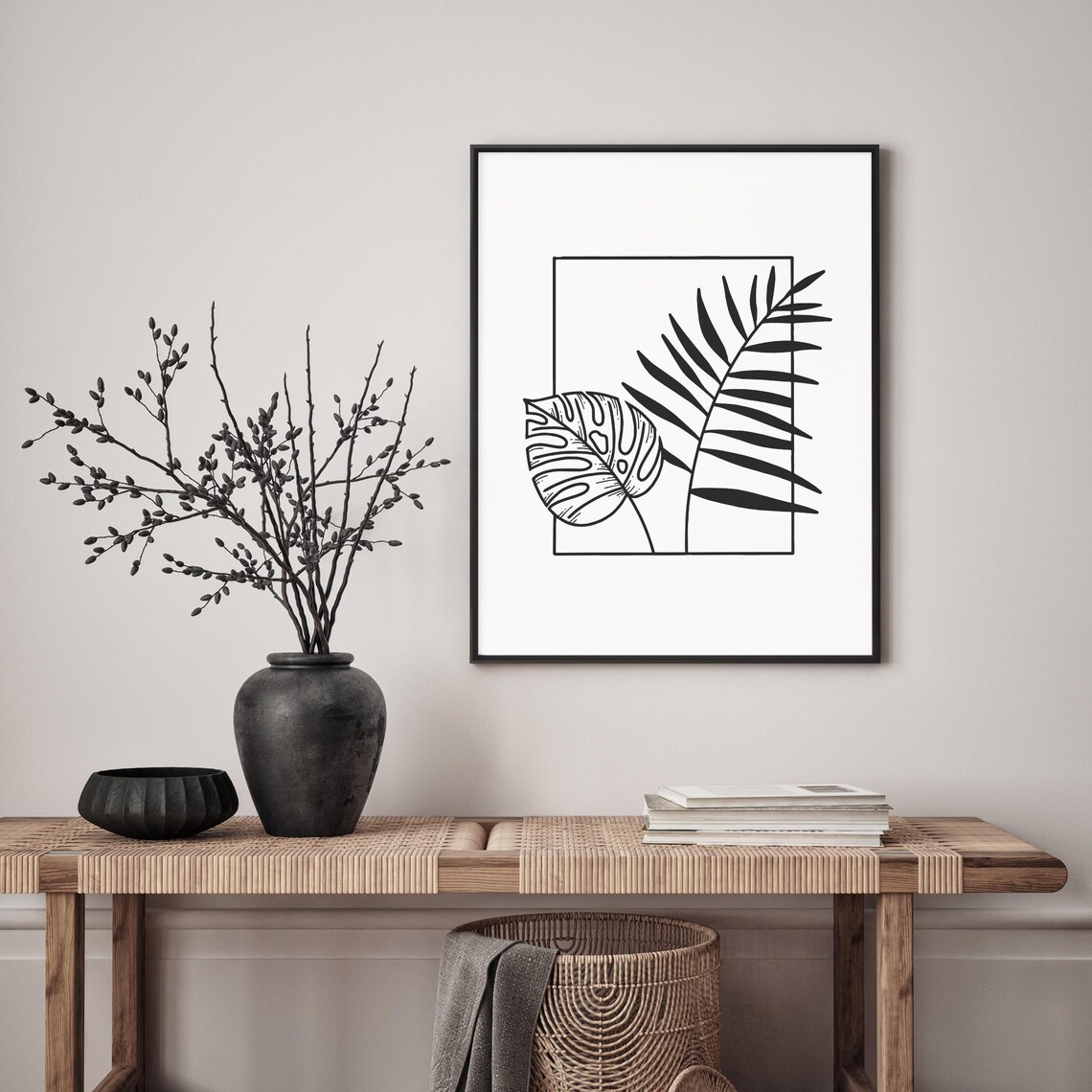 Monstera Palm Leaves Line Art Tropical Botanical Framed Poster - Image 4