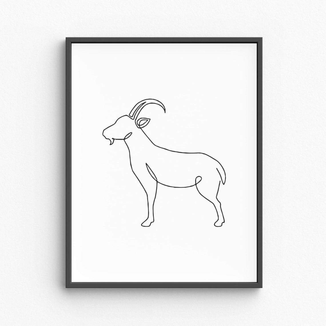 Continuous One Line Goat Drawing Minimalist Black Ink Poster