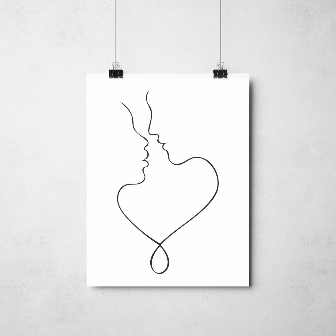 Couple Foreheads Touching Heart Line Art Romantic Love Poster - Image 2