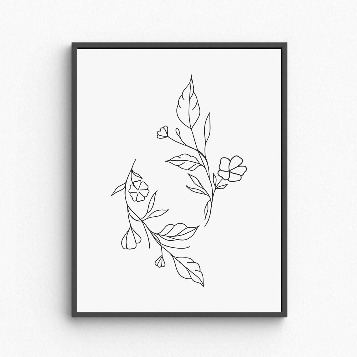 Wildflower Sprigs Line Art Delicate Floral Sketch Botanical Poster