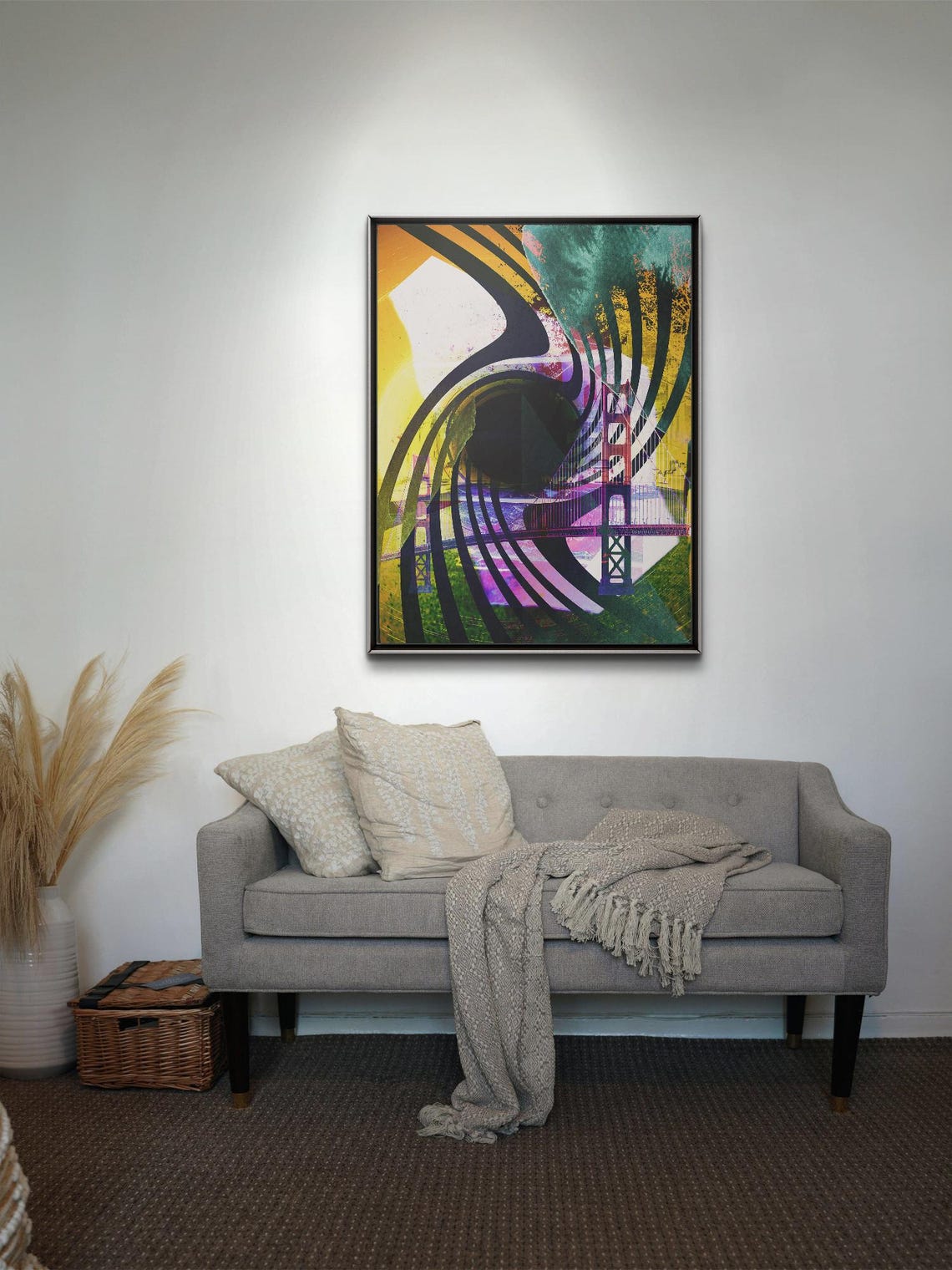 Abstract Photography Collage With Black Geometric Streaks A Retro Style Sci Fi Composition Of A Black Hole Over A Bridge - Image 2