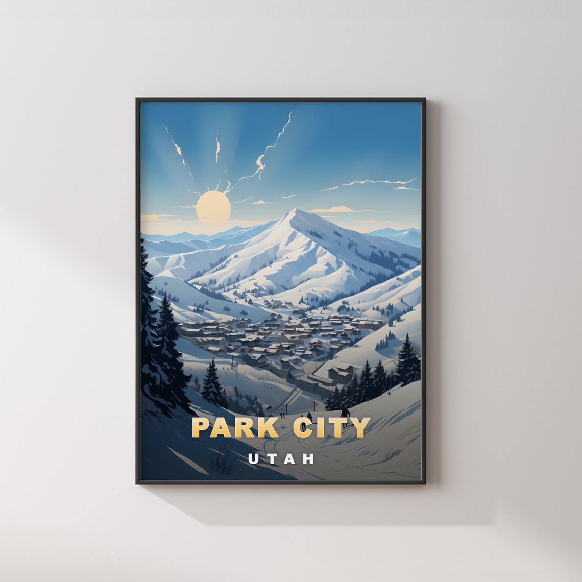 Park City Utah Snowy Mountain Town Sunrise Retro Travel Poster - Image 2