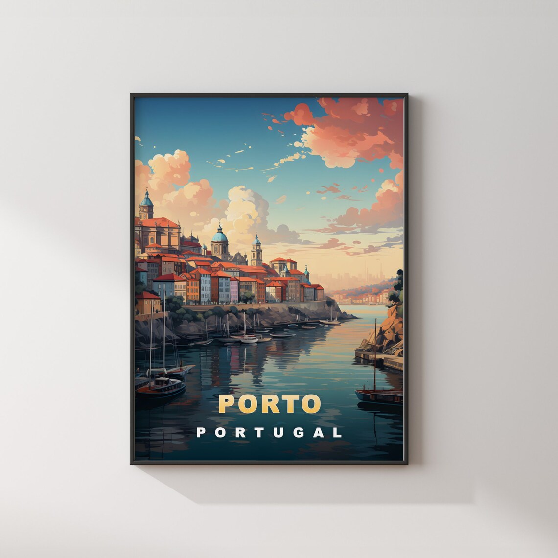 Porto Portugal Riverside Boats Sunset Retro Travel Poster Decor Art - Image 2
