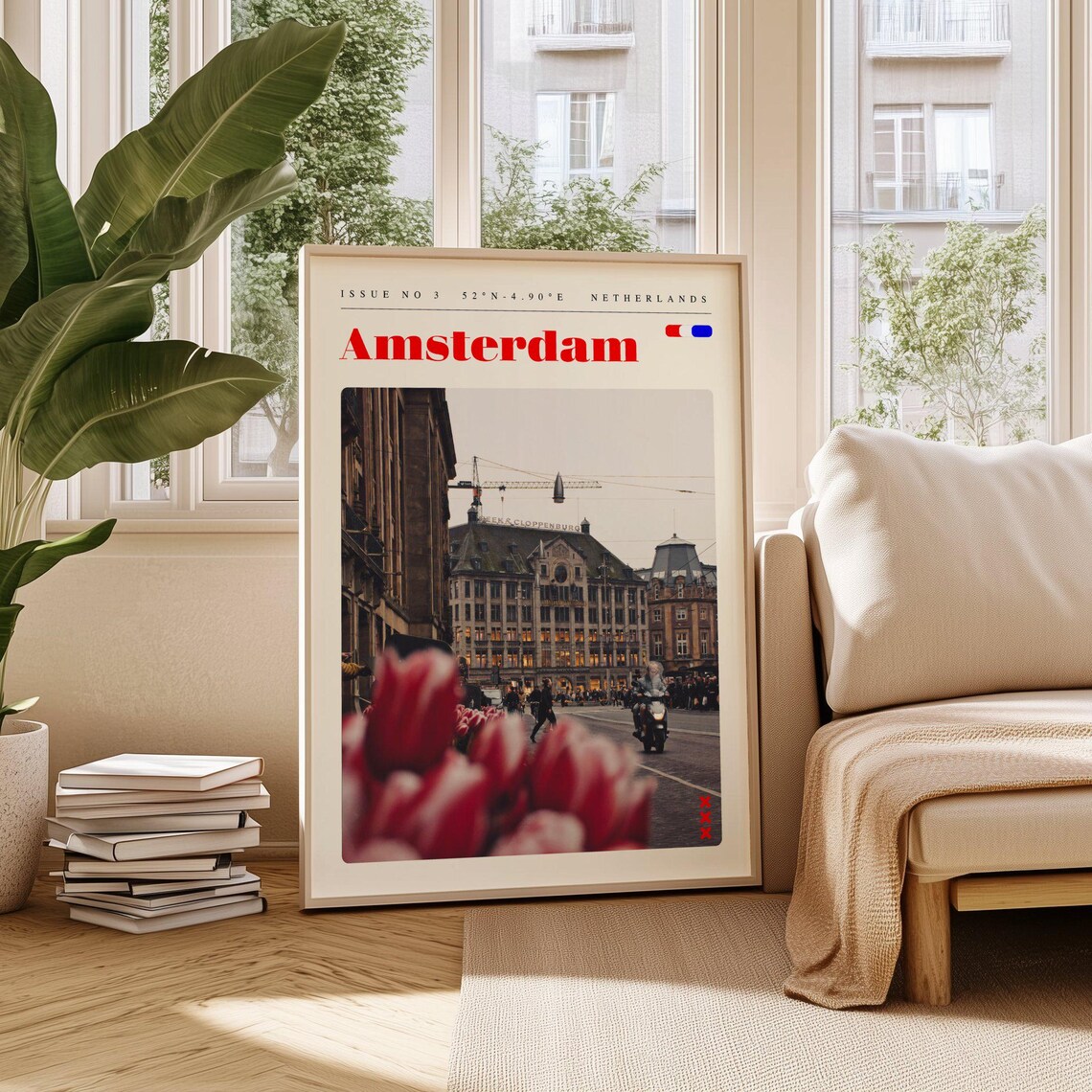Amsterdam Tulips Street Scene Issue 3 Netherlands Retro Travel Poster