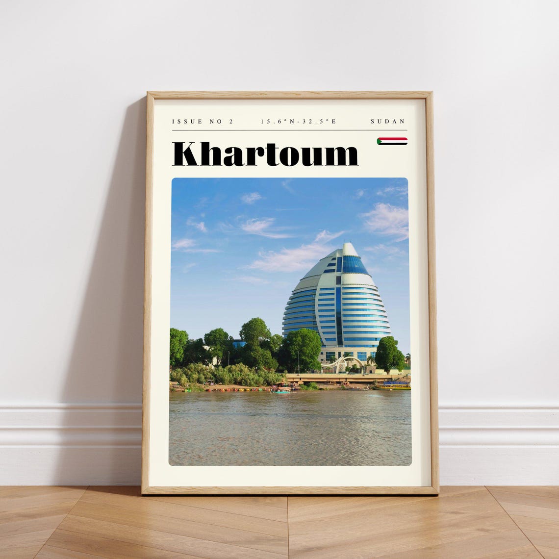 Khartoum Sudan Nile Riverfront Sail Shaped Tower Travel Poster - Image 3