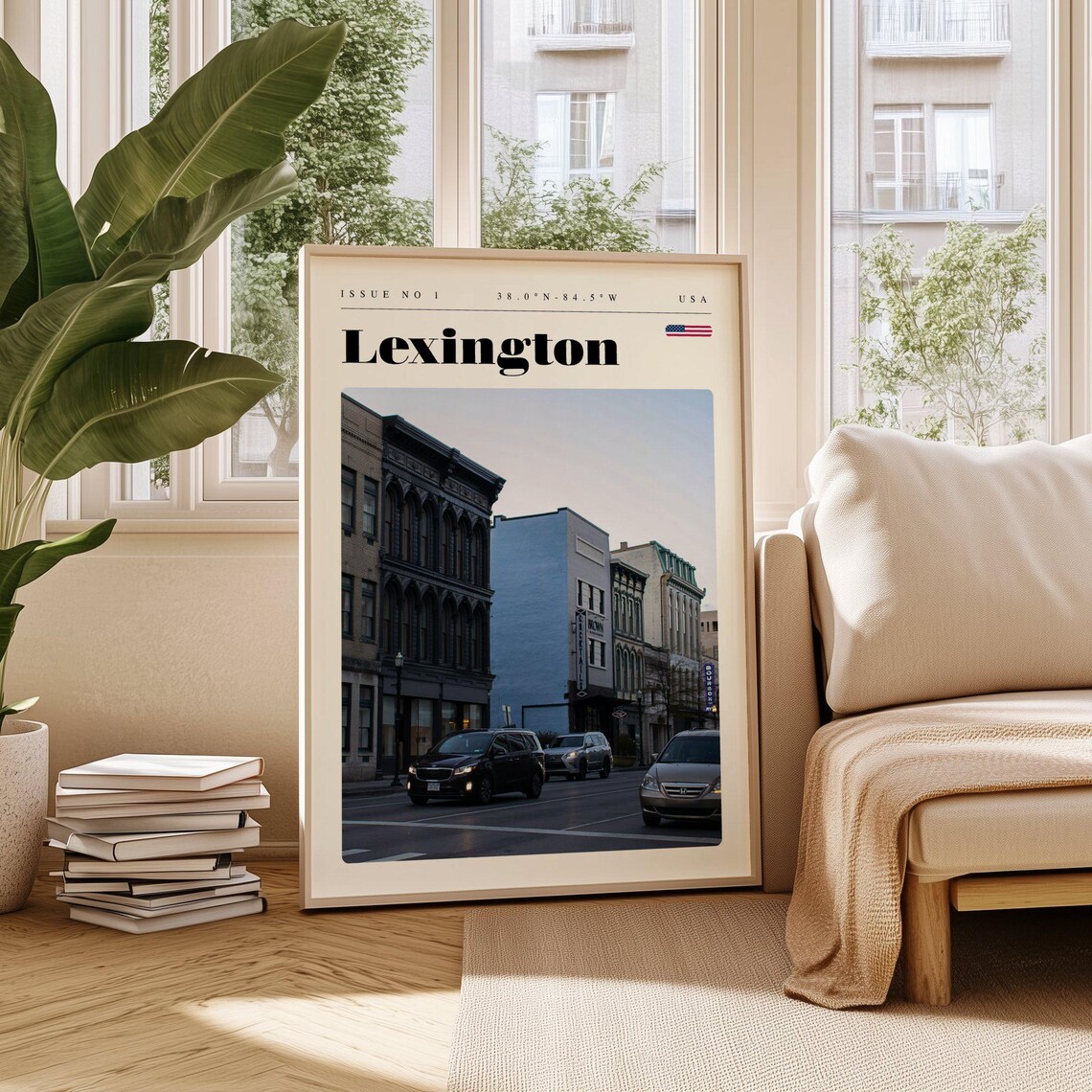 Lexington USA Historic Downtown Street Evening Scene Travel Poster