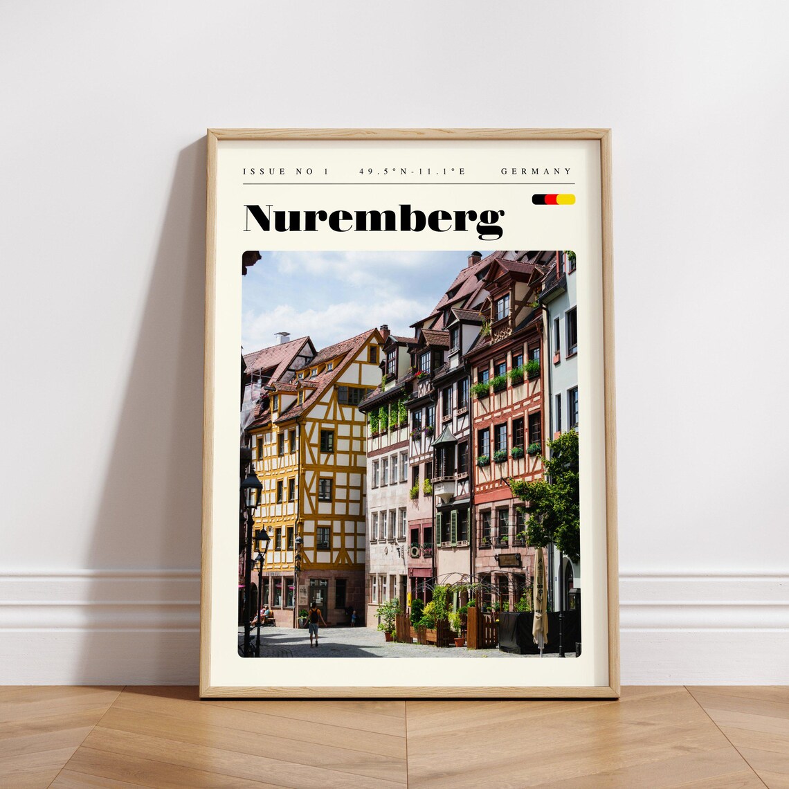Nuremberg Germany Half Timbered Old Town Street Modern Travel Poster - Image 3