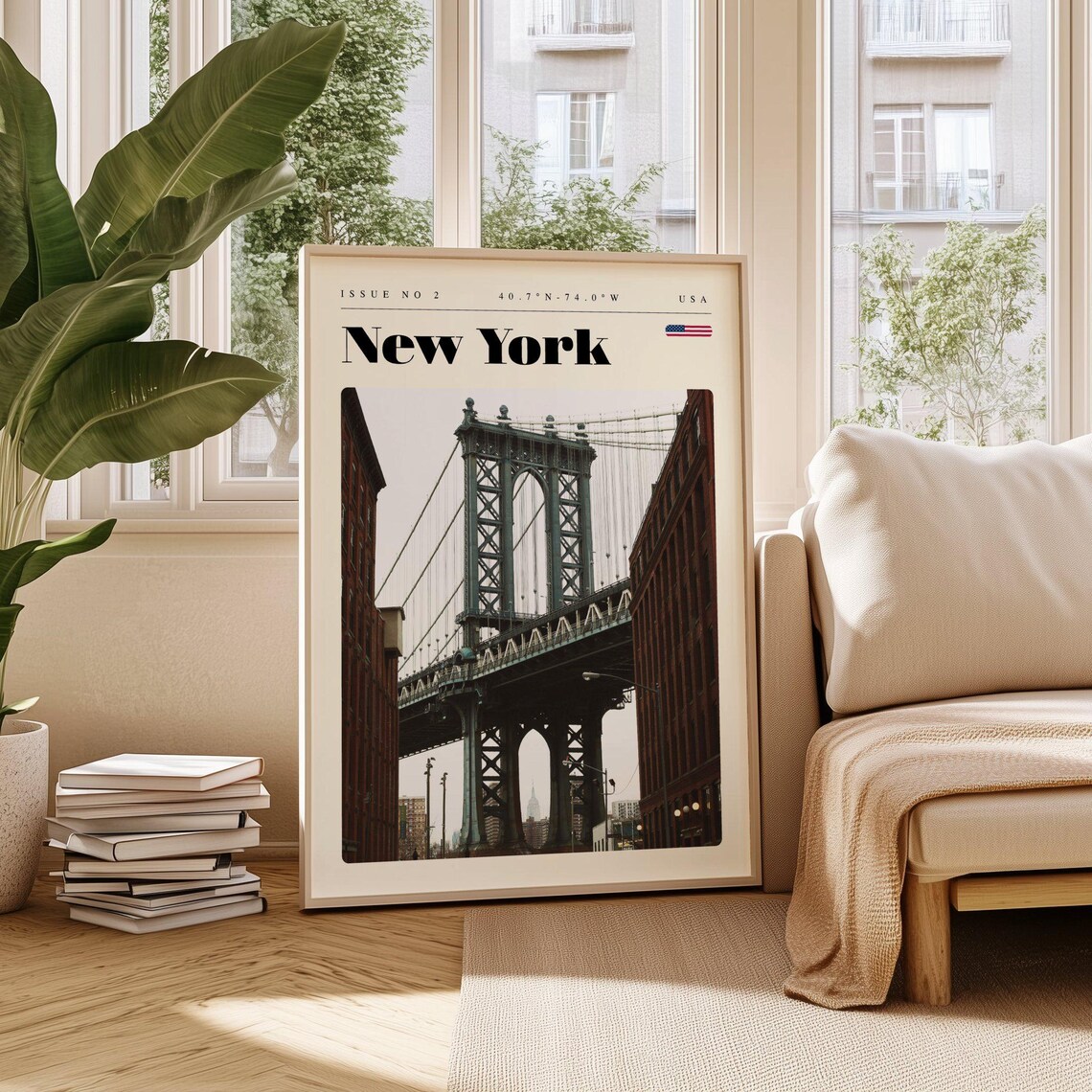 New York Manhattan Bridge Brooklyn DUMBO View Modern Travel Poster