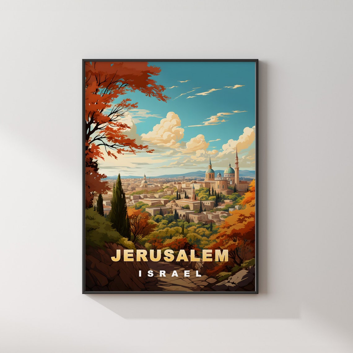 Jerusalem Israel Ancient City Golden Domes Autumn Travel Poster - Image 2