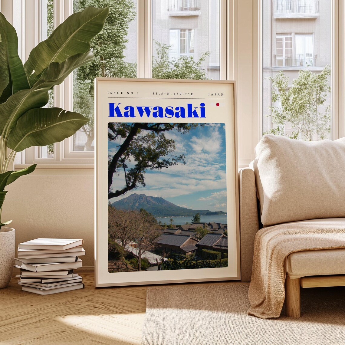 Kawasaki Volcano Traditional Village Houses Japan Travel Poster