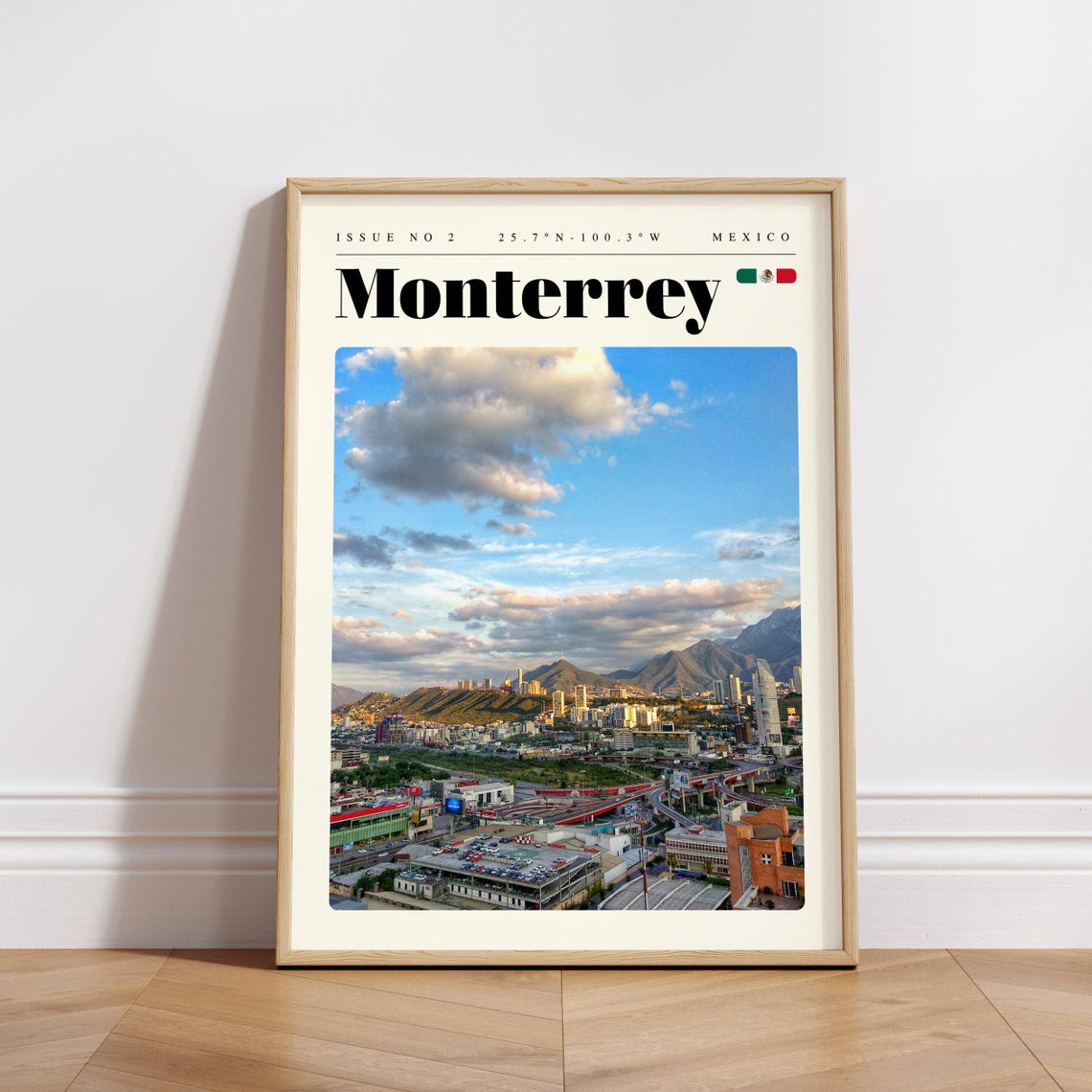 Monterrey Mexico City Panorama Mountain Peaks Dramatic Sky Travel Poster - Image 3