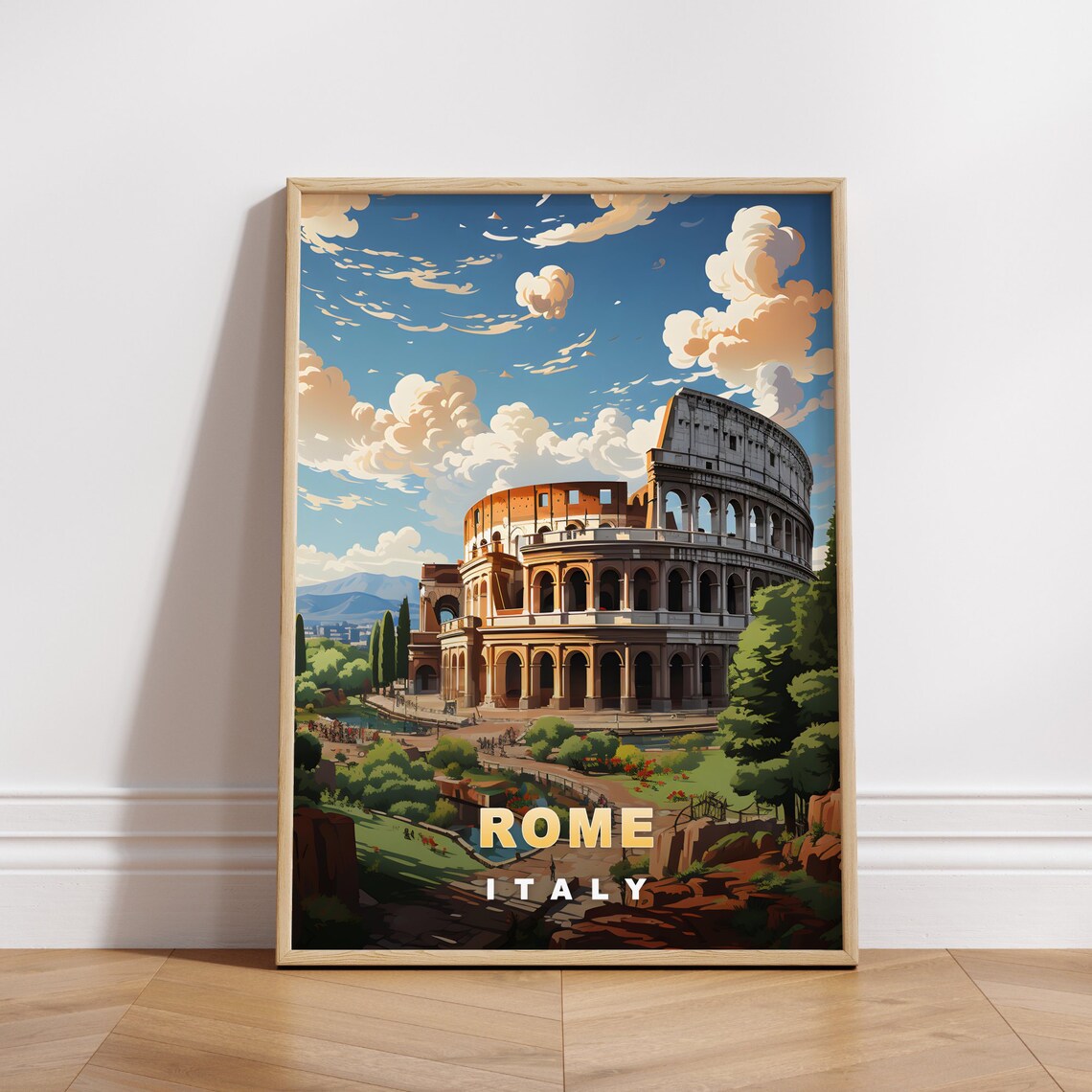 Rome Italy Colosseum Park View Ancient Landmark Travel Poster