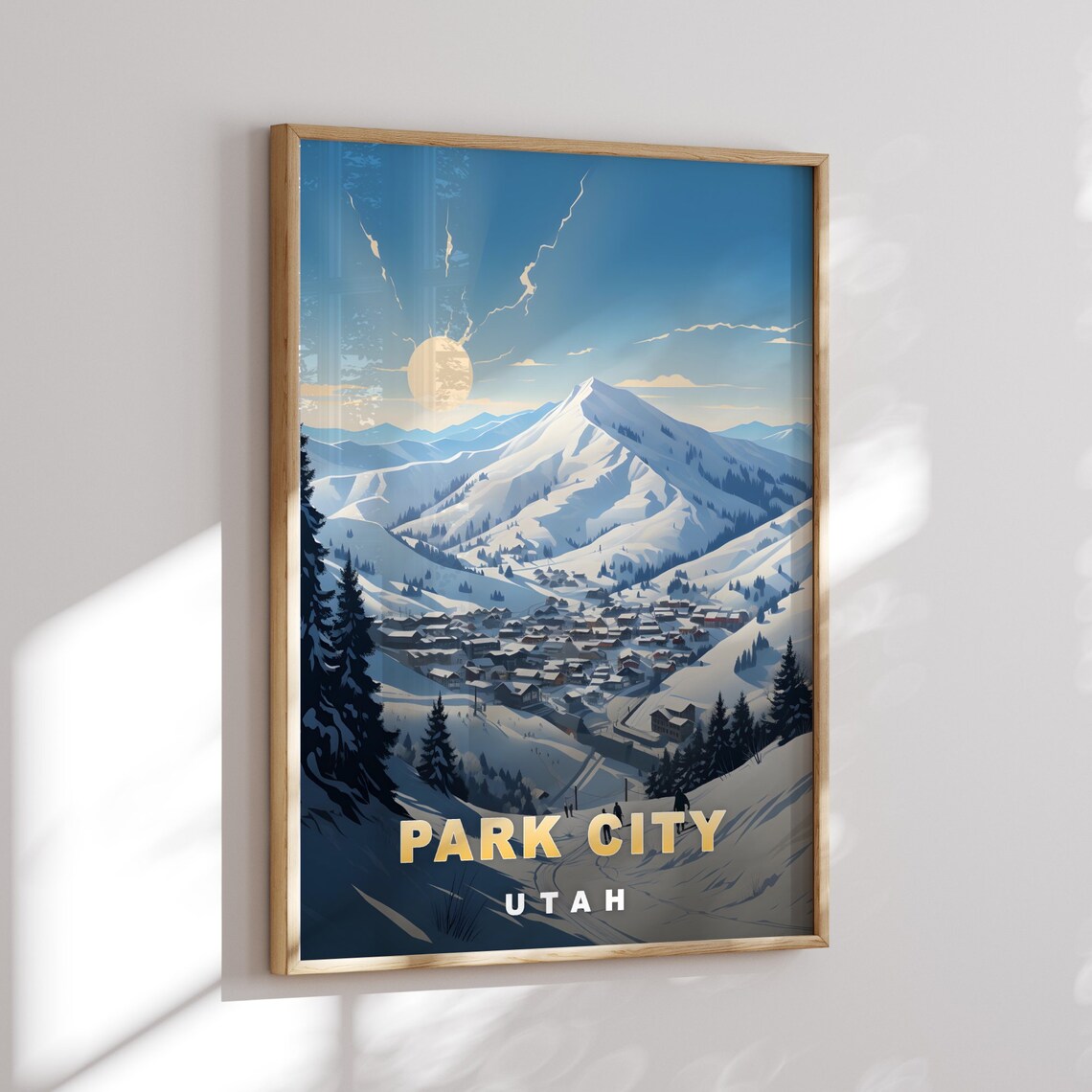 Park City Utah Snowy Mountain Town Sunrise Retro Travel Poster - Image 3