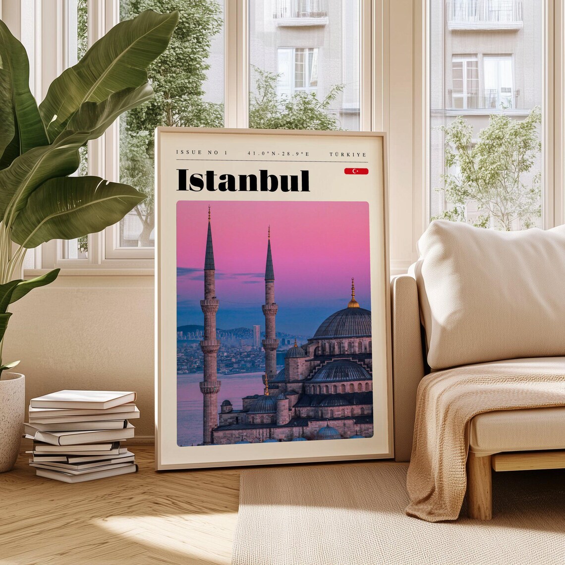 Istanbul Türkiye Blue Mosque at Pink Sunset Travel Poster Artwork