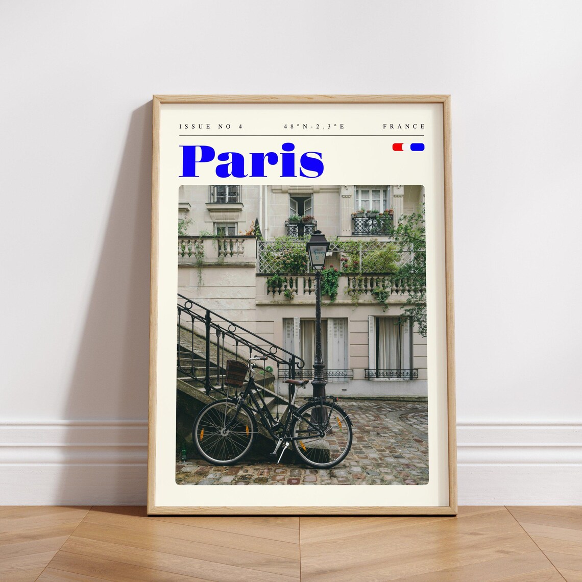 Paris France Charming Cobblestone Street Bicycle Travel Poster Art - Image 3