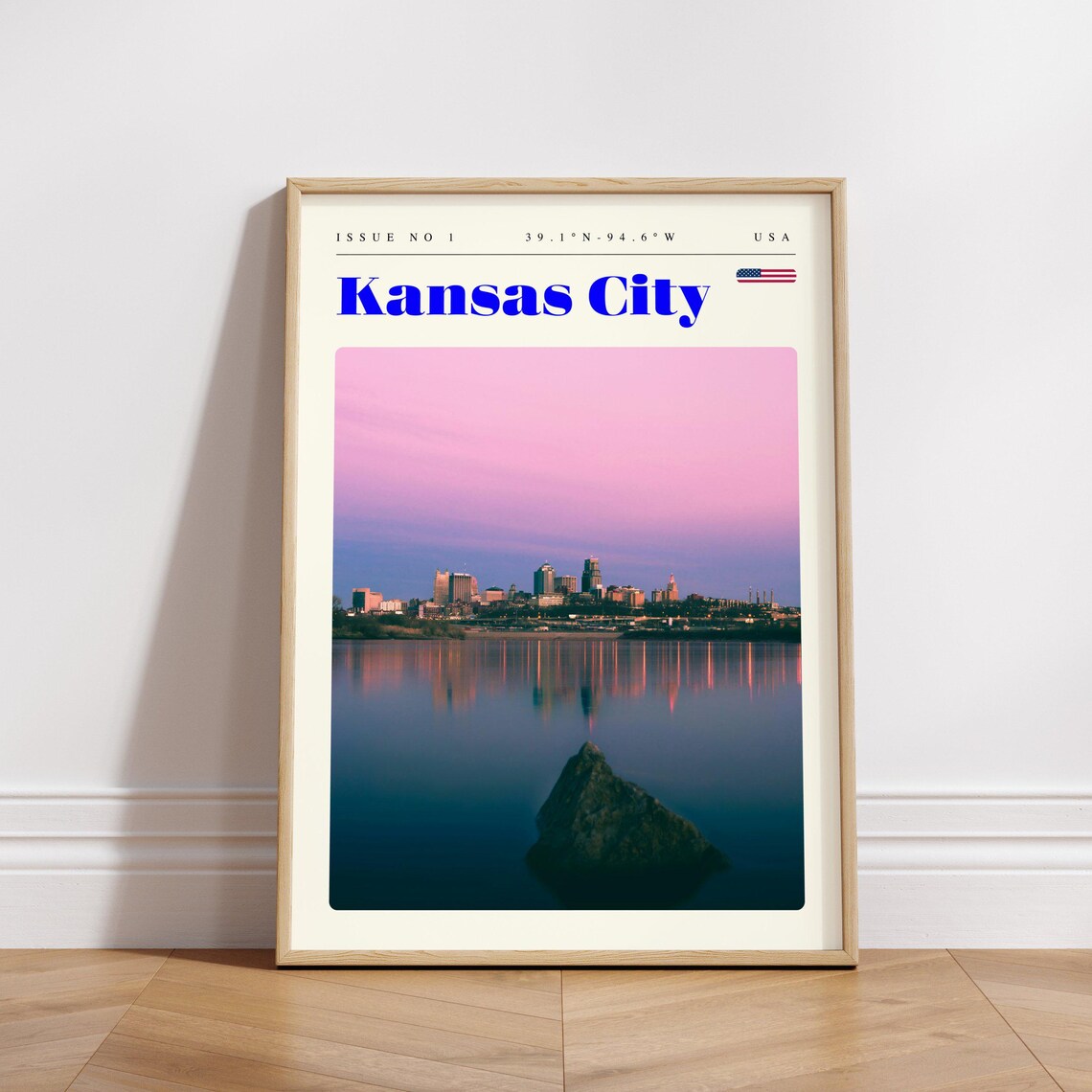 Kansas City Skyline Pink Dusk River Reflection USA Travel Poster - Image 3