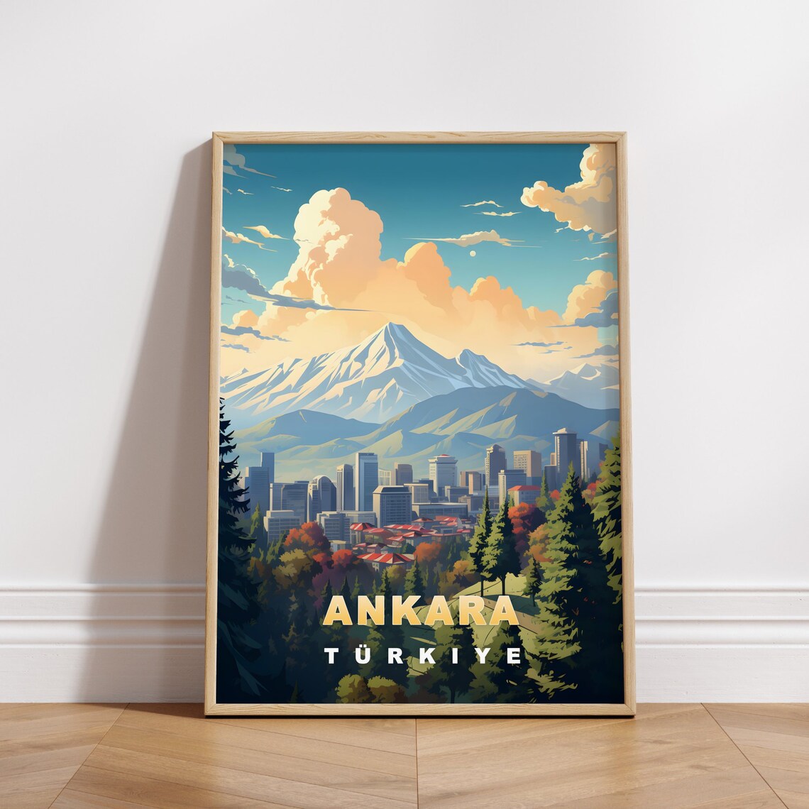 Ankara Turkiye City Skyline Snowcapped Mountain Backdrop Travel Poster