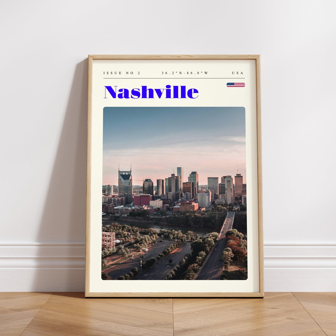 Nashville USA Downtown Skyline at Sunset River Travel Poster Art - Image 3