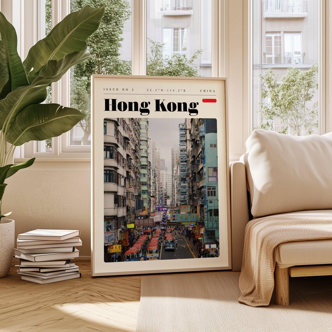 Hong Kong China Street Trams Neon Signs Vintage Travel Poster