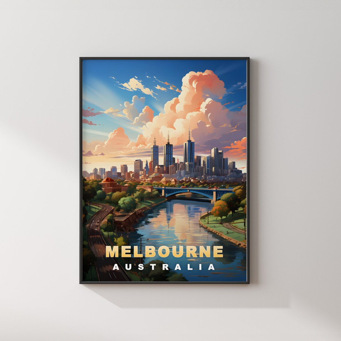 Melbourne Australia Skyline Sunset River Retro Travel Poster - Image 2