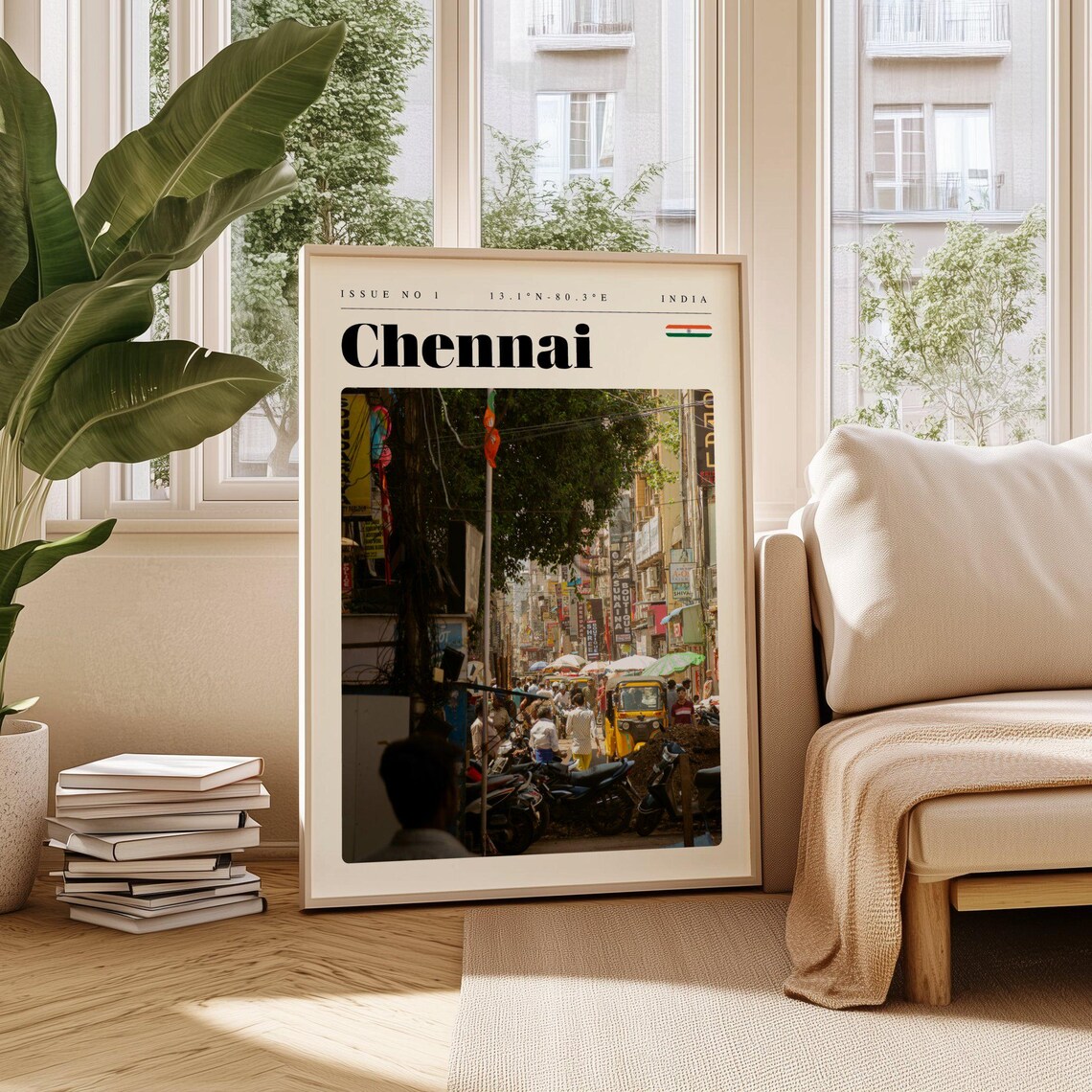 Chennai Busy Indian Street Scene Vintage India Travel Poster