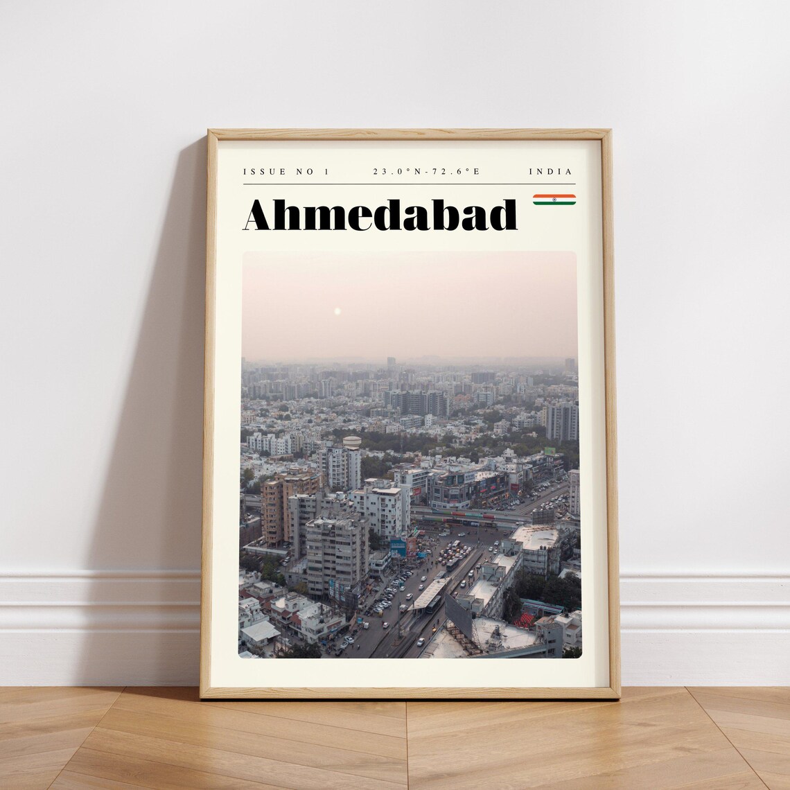 Ahmedabad India Aerial Skyline at Sunset Modern Travel Poster - Image 3