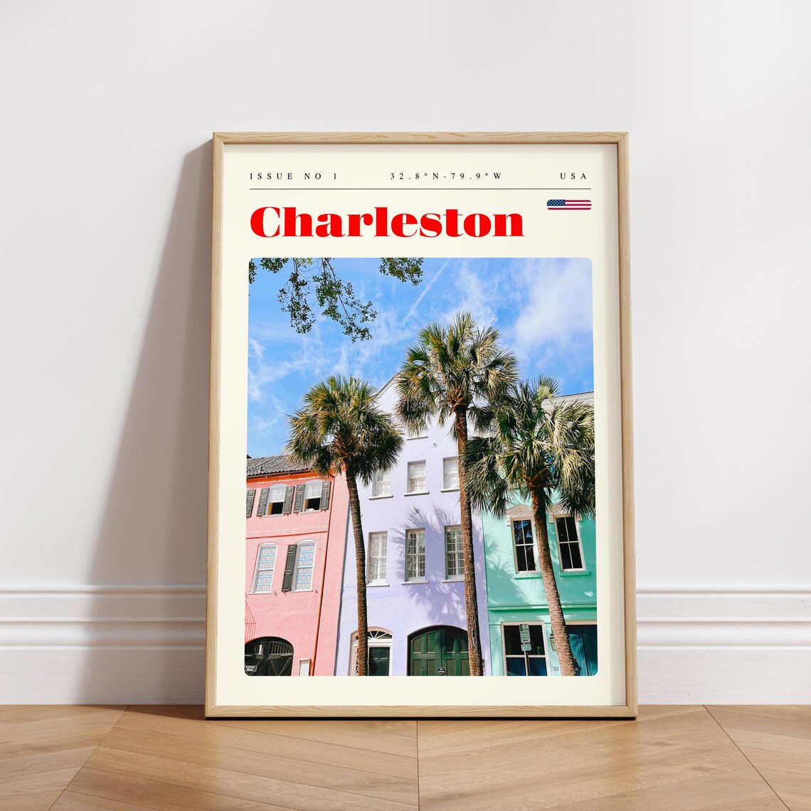 Charleston Rainbow Row Palms Pastel Houses Retro Travel Poster - Image 3