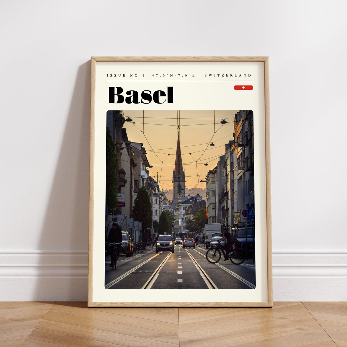 Basel Switzerland Modern Old Town Tram Street Sunset Travel Poster - Image 3
