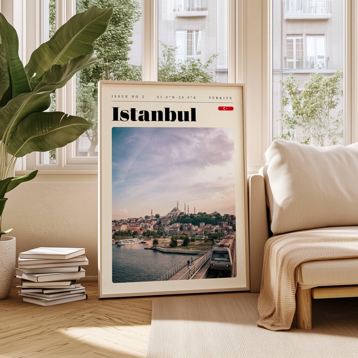 Istanbul Turkiye Golden Horn Mosque Waterfront Modern Travel Poster