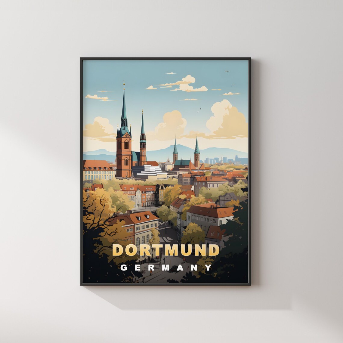 Dortmund Germany Church Spires Autumn Cityscape Vintage Travel Poster - Image 2