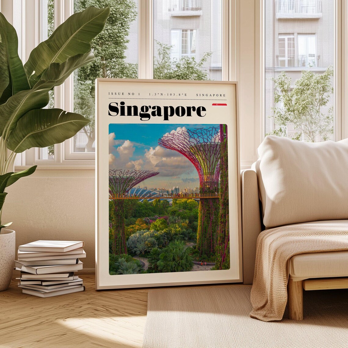 Singapore Vintage Travel Poster Featuring Gardens by the Bay Trees