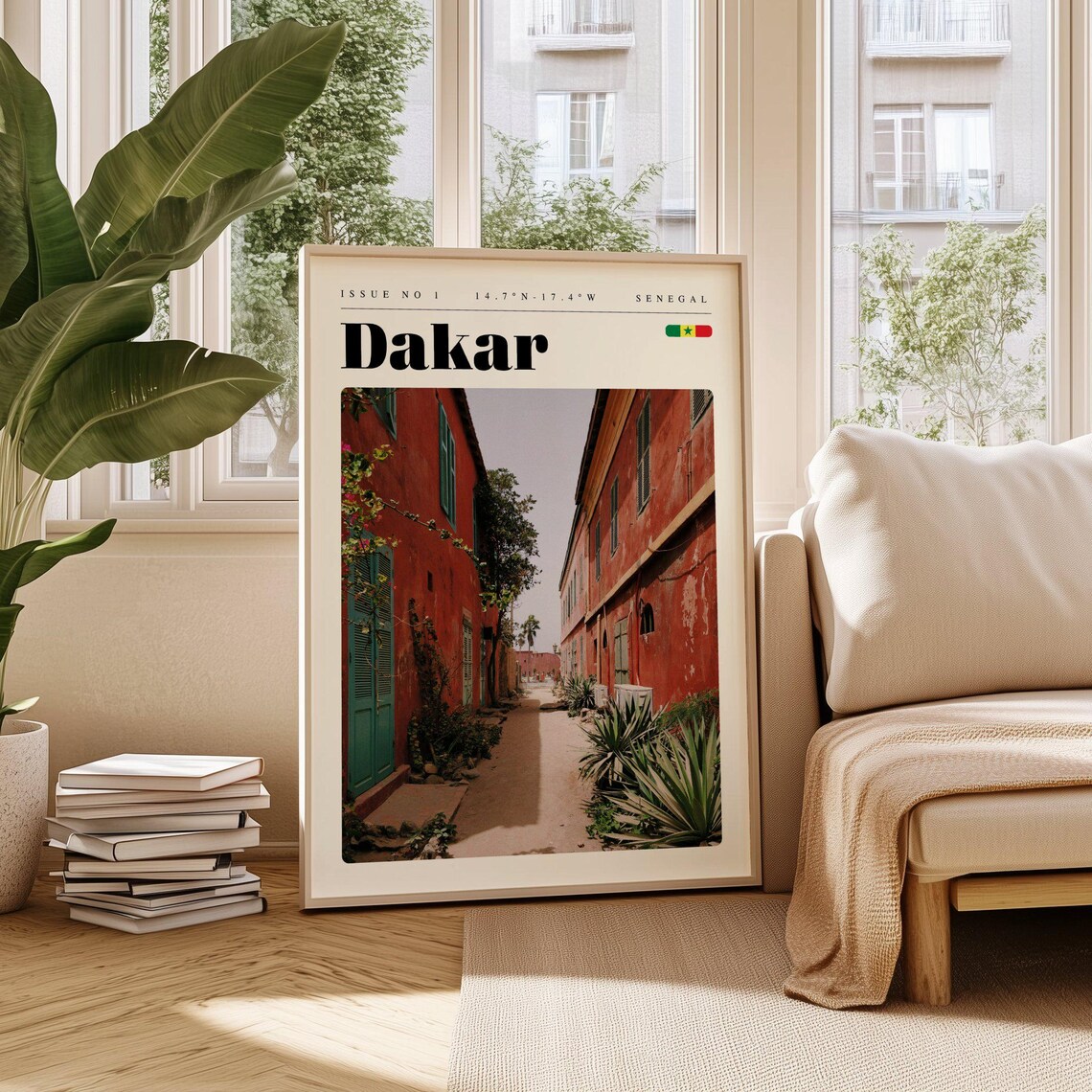 Dakar Red Colonial Buildings Alley Senegal Africa Travel Poster
